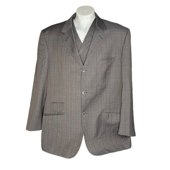 Tayion Collection Suit Jacket Vest Mens Size 44R Wool Brown Plaid Classic Work - Picture 1 of 16